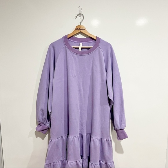 NAP Loungewear Cotton Maxi Dress Crew Neck Tiered Puff Sleeve Oversized Casual - Picture 5 of 12